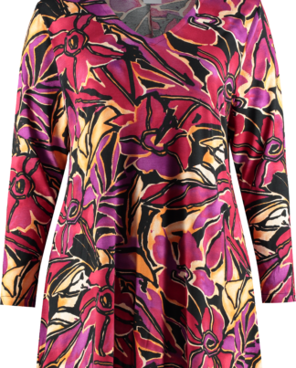 Purple Hawaiian V Neck, Long Sleeved Tunic